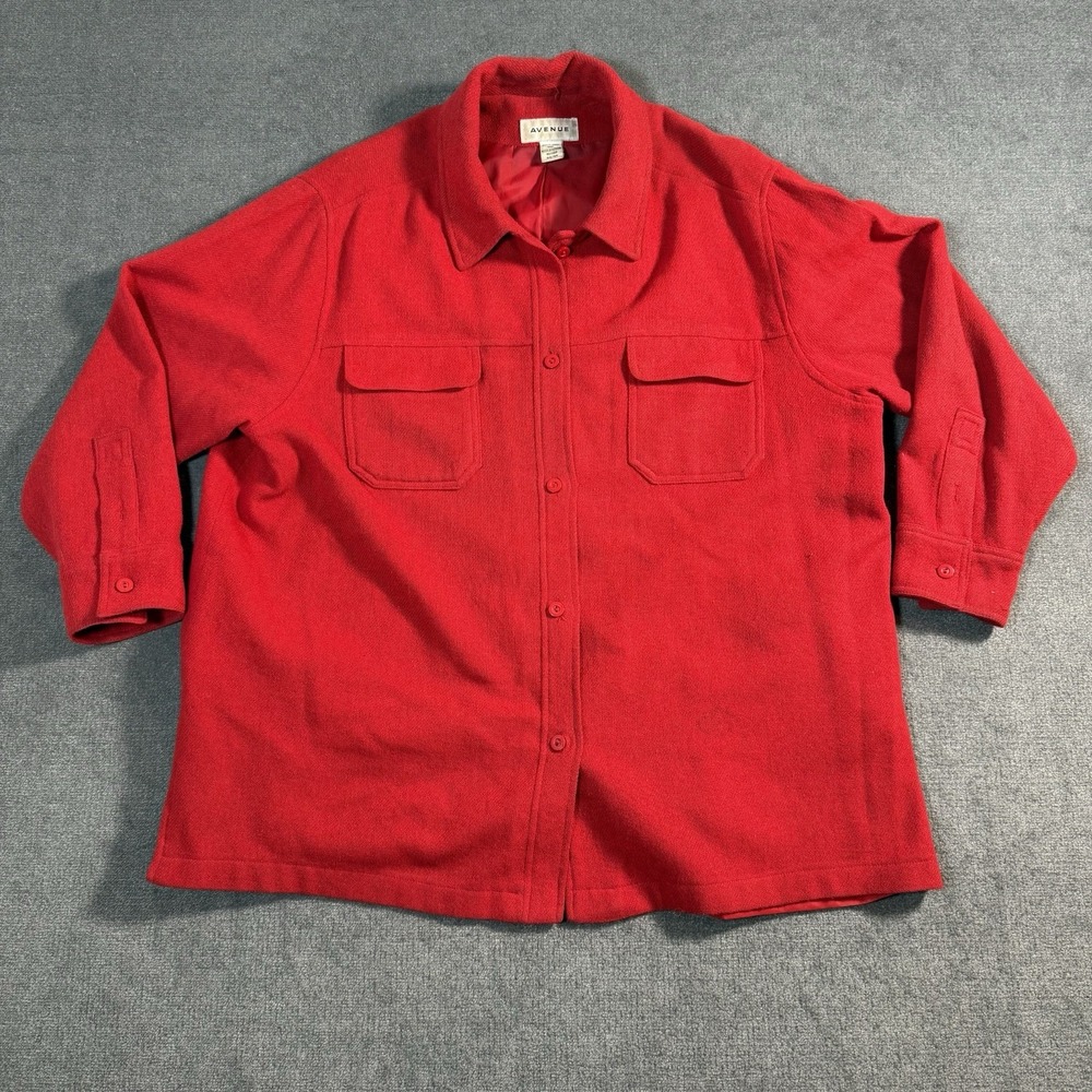 Rare Vintage Avenue Button Up Red Jacket Women's 22/24 100% Flannel Wool Ukraine